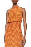 Mango Polka Dot Satin Sleeveless Blouse In Brown