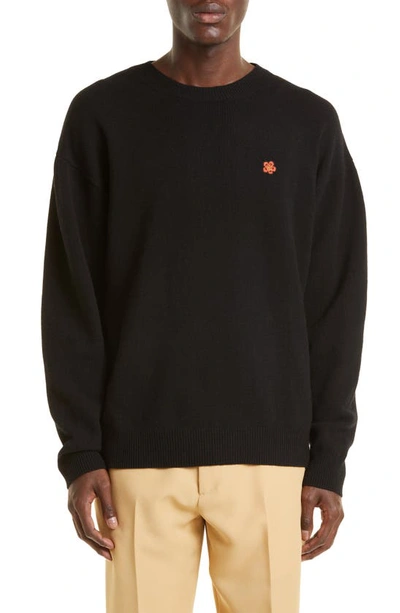 Kenzo Boke Flower Crewneck Merino Wool Jumper In Black