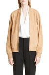 Loro Piana Ribbed Cashmere-trimmed Suede Bomber Jacket In E05o Caramel Toffee