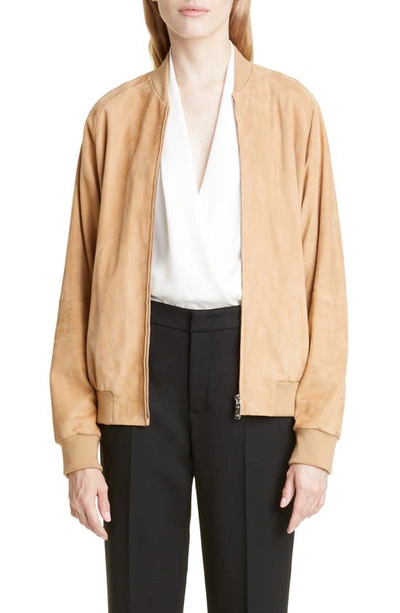 Loro Piana Ribbed Cashmere-trimmed Suede Bomber Jacket In E05o Caramel Toffee