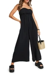 Topshop Frill Gathered Jumpsuit In Black In Black