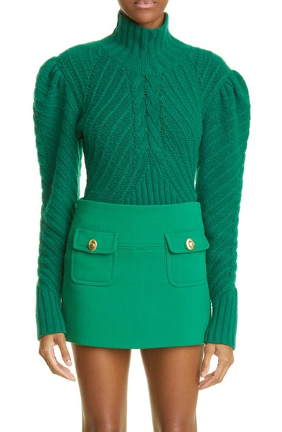 Zimmermann Celestial Cable Stitch Turtleneck Cashmere Blend Sweater In Green