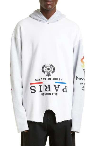Balenciaga Oversize Embroidered Upside Down Graphic Hoodie In White