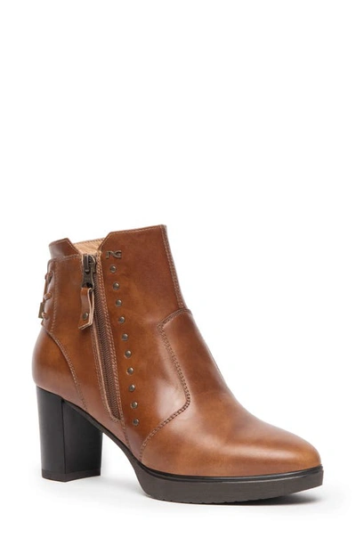 Nerogiardini Corset Leather Dual-zip Platform Booties In Cognac