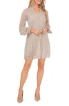 Cece Metallic V-neck Long Sleeve Minidress In Champagne