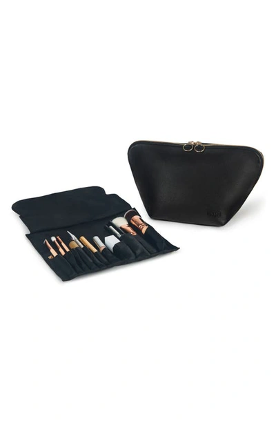 Kusshi Vacationer Leather Makeup Bag In Black Leather/ Pink