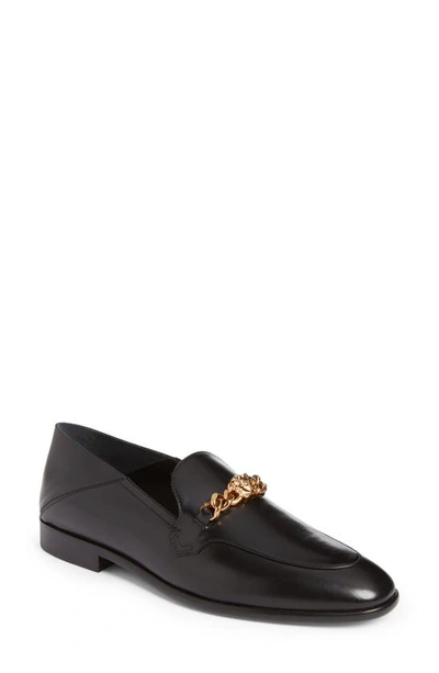 Versace Medusa Chain-detail Leather Loafers In Black