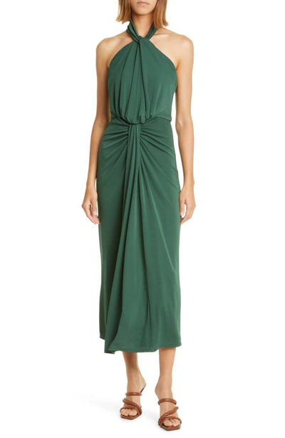 Cinq À Sept Cinq A Sept Kaily Twist Halter Midi Dress In Dark Emerald