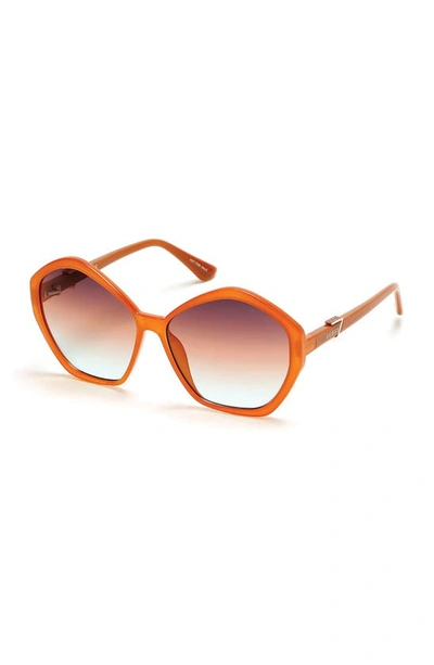 Guess 58mm Gradient Lens Geometric Sunglasses In Orange/ Other / Gradient Brown
