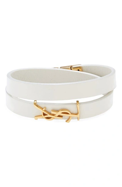 Saint Laurent Leather Double-wrap Ysl Bracelet In White