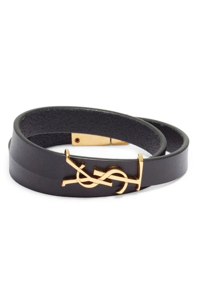 Saint Laurent Opyum Double Wrap Bracelet In Black/ Gold