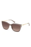 Guess 56mm Cat Eye Sunglasses In Shiny Beige / Gradient Brown
