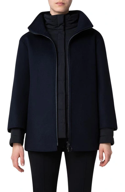 Akris Punto 2-in-1 Felted Wool Blend Car Coat In 079 Navy