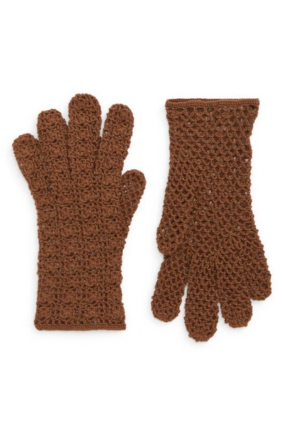 Seymoure Hand Crochet Wool Gloves In Heather Taupe
