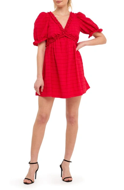 Free The Roses Ruffle Cross Back Cotton Minidress In Red