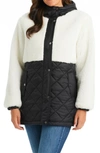 Sanctuary Mixed Media Faux Shearling Quilted Coat In Black