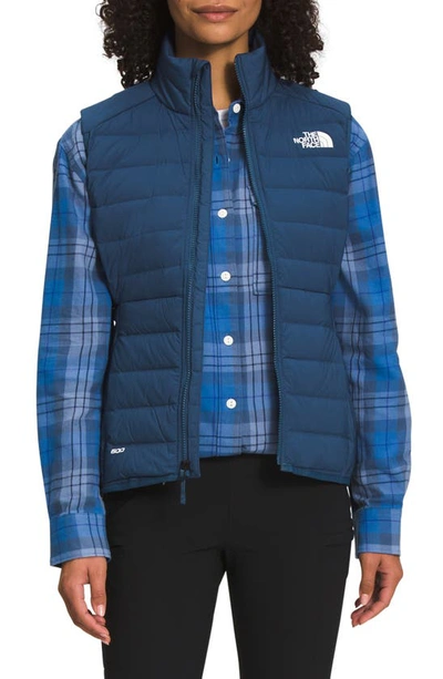 The North Face Belleview Stretch Water Repellent 600 Fill Power Down Vest In Shady Blue