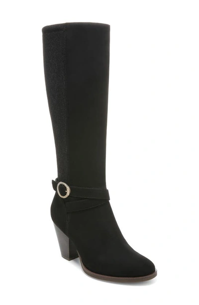 Dr. Scholl's Knockout Womens Faux Suede Round Toe Mid-calf Boots In Black Microfiber