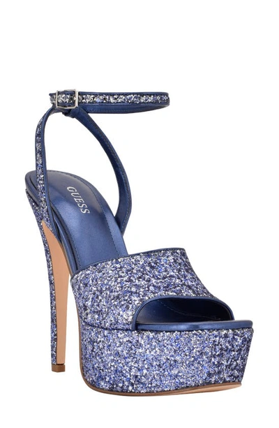 Guess Women's Taby Platform Dress Sandals Women's Shoes In Blue Glitter