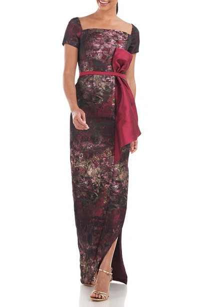 Kay Unger Layne Jacquard Column Gown In Red