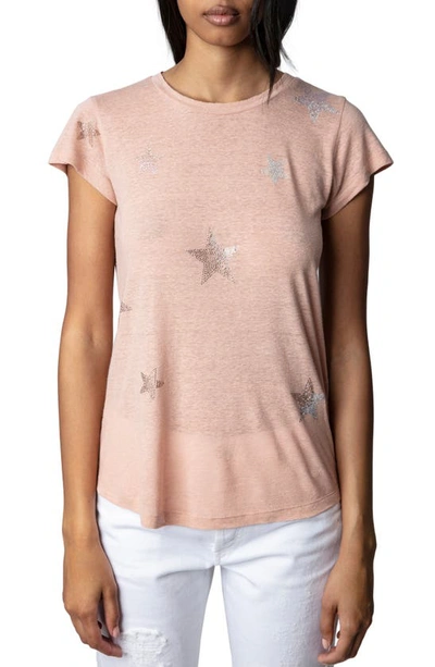 Zadig & Voltaire Strass Star Linen Blend T-shirt In Blush