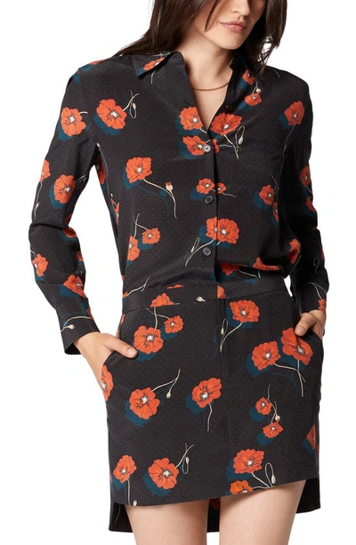 Equipment Bradner Printed Silk Button-front Shirt In True Black Multi