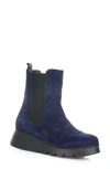 Fly London Paty Wedge Chelsea Boot In 004 Navy Kid Suede