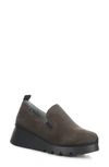 Fly London Pece Wedge Loafer In 003 Dk Taupe Kid Suede