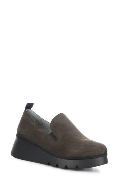 Fly London Pece Wedge Loafer In 003 Dk Taupe Kid Suede