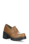 Fly London Muly Platform Penny Loafer In 001 Cuoio Arkansas Leather