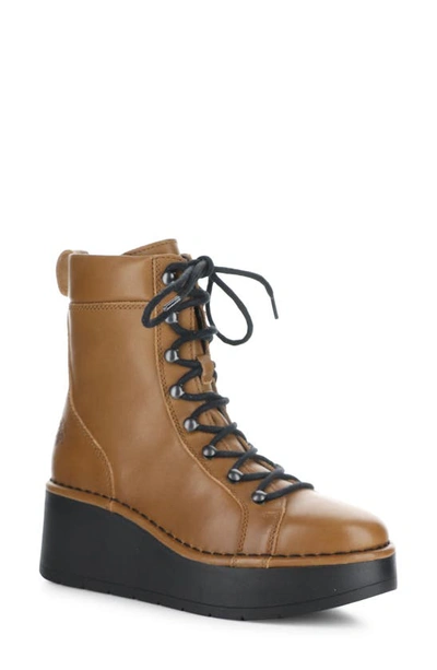 Fly London Hand Lace-up Platform Combat Boot In Cuoio Arkansas