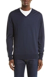 John Smedley Bobby V-neck Merino Wool Sweater In Midnight