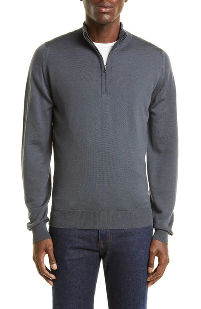 John Smedley Tapton Half Zip Merino Wool Sweater In Slate Grey