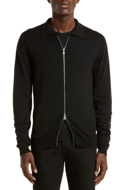 John Smedley Alston Merino Wool Full Zip Sweater In Black