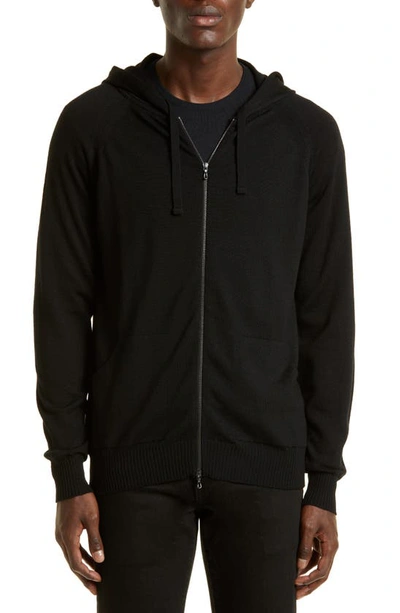 John Smedley Lake Merino Wool Full Zip Hoodie In Black