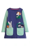Mini Boden Kids' Appliqué Cotton Knit Dress In Starboard Blue Vet