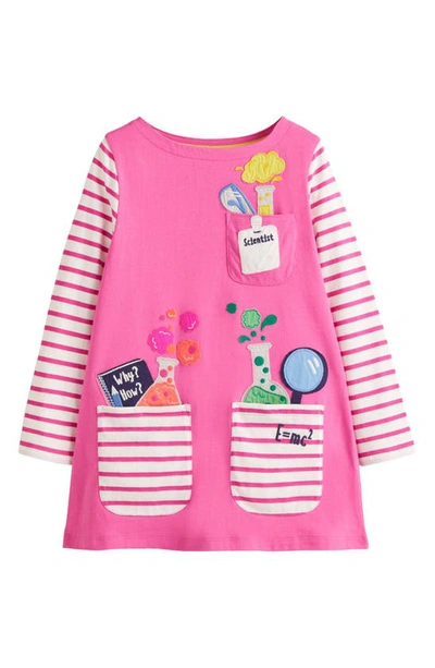 Mini Boden Kids' Appliqué Cotton Knit Dress In Tickled Pink Scientist