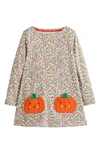 Mini Boden Kids' Appliqué Cotton Knit Dress In Ivory Vintage Floral Pumpkin