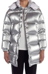 Moncler Gaou Hooded Quilted Metallic Shell Down Jacket In Silver