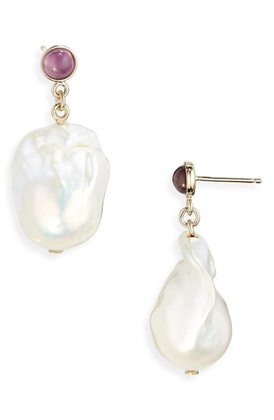 Chloé White Pearl & Amethyst Darcey Earrings In White_purple_1