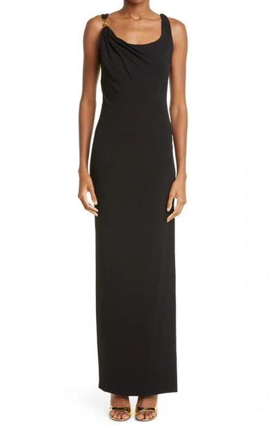 Versace Medusa La Greca Draped Jersey Gown In 1b000 Black