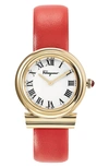 Ferragamo Gancini Watch With Leather Strap, Gold In Ip Yellow Gold
