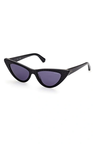 Guess 54mm Cat Eye Sunglasses In Shiny Black / Smoke