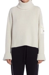 Moncler Shell-trimmed Ribbed Wool Turtleneck Sweater In Bianco