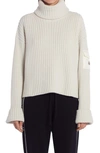 Moncler Shell-trimmed Ribbed Wool Turtleneck Sweater In White