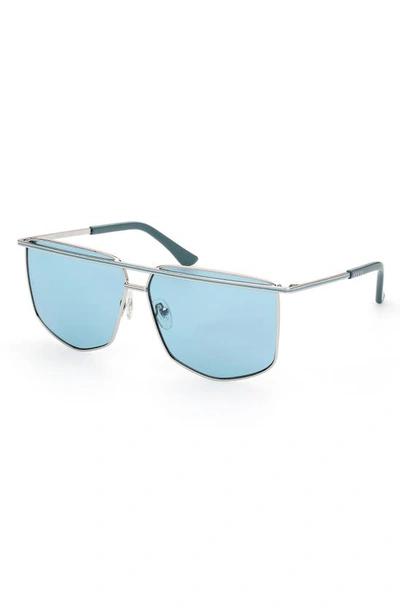 Guess 63mm Oversize Square Sunglasses In Shiny Light Nickeltin / Blue