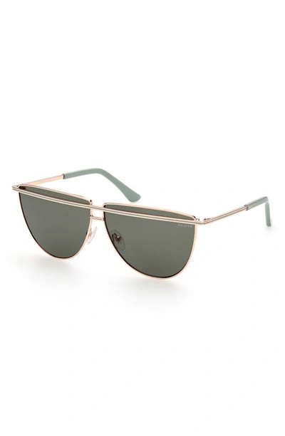 Guess 63mm Half Moon Sunglasses In Shiny Rose Gold / Green