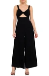 Endless Rose Plissé Cutout Wide Leg Jumpsuit In Black
