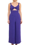 Endless Rose Plissé Cutout Wide Leg Jumpsuit In Purple