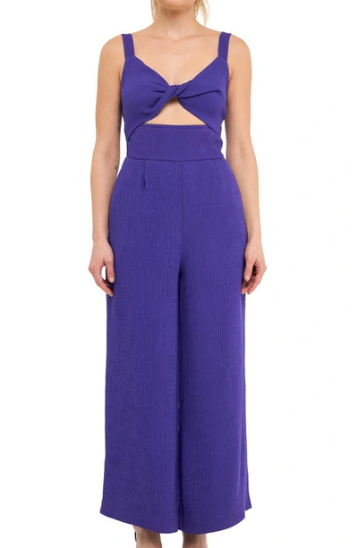 Endless Rose Plissé Cutout Wide Leg Jumpsuit In Purple